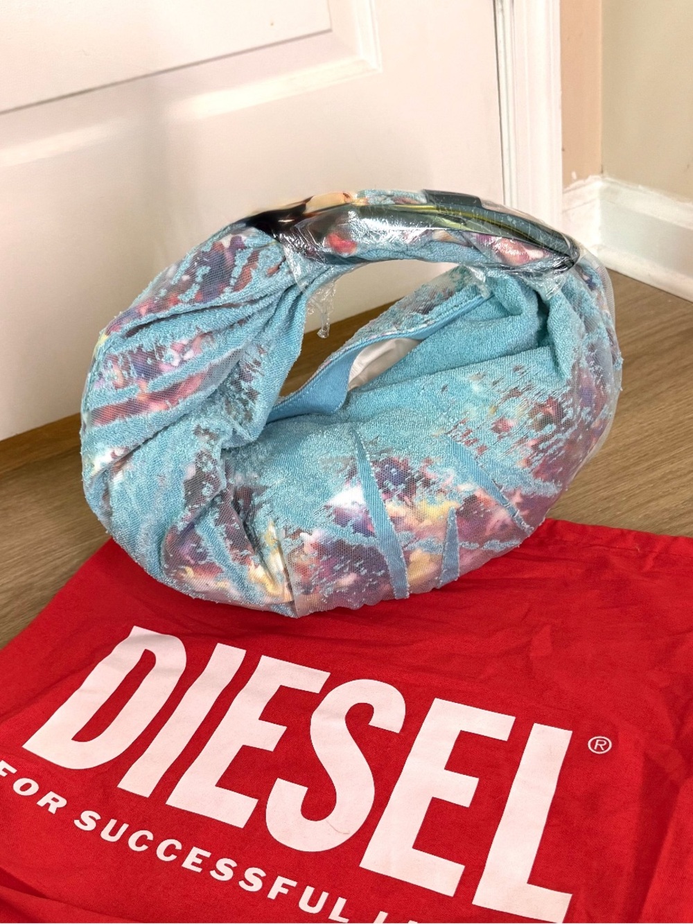 NWT Diesel Grab-D Devoré Multicolor Denim Hobo Bag